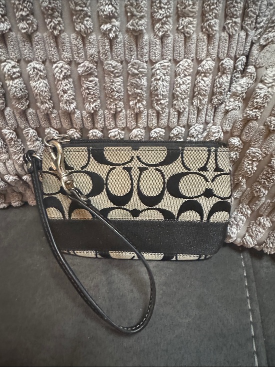 Coach Handbags - Coach Black and Beige Signature Wristlet Pouch